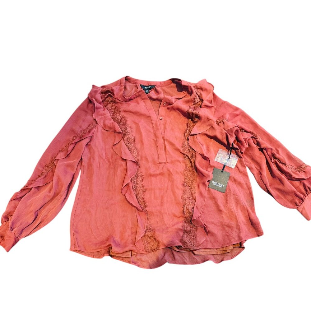 Simply Vera Vera Wang Ruffle Lace Blouse-NWT Size XL Rose Color